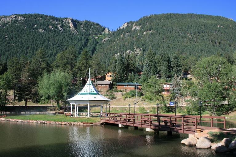 Gazebo with hills behind